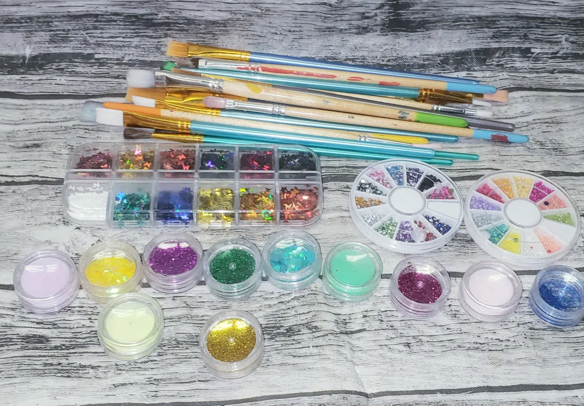 Lot of Brushes and Nail Glitters