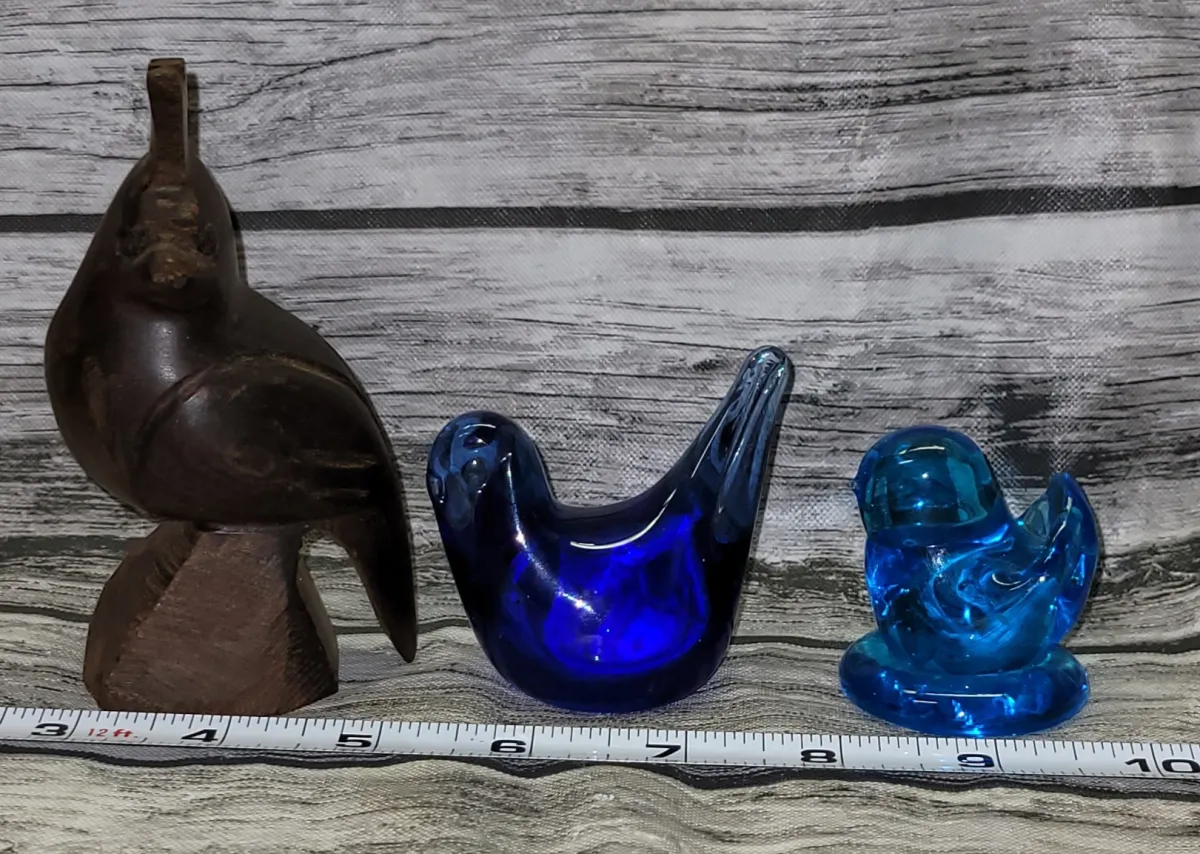 Lot of 3 Bird Figures, 2 Glass and 1 Wood #JC